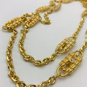 Necklace double strand gold tone textured with clear rhinestones by JBK 24" - 30